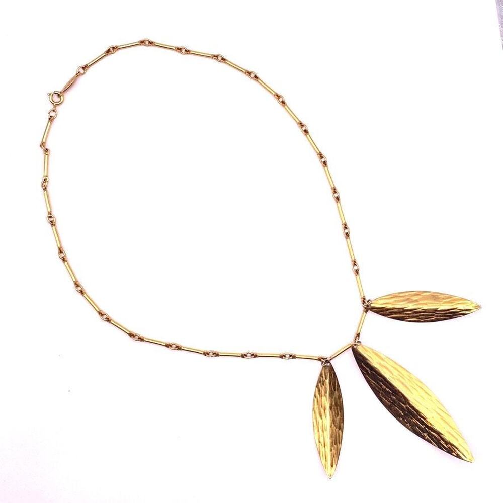 Vintage Signed NAPIER Gold Plated Dangle Leaves Leaf Pendant Necklace Signed 16"